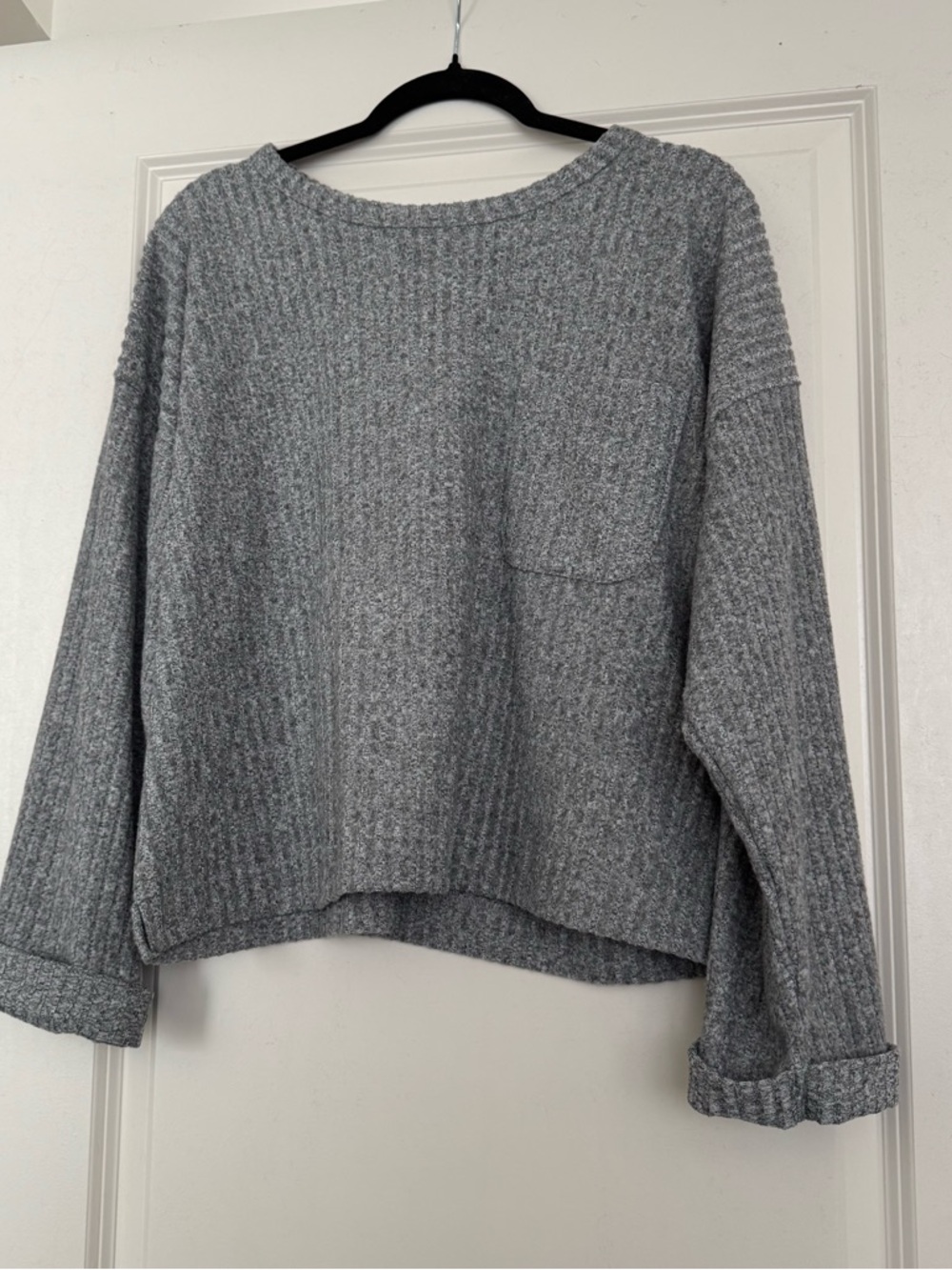 Cozy Ribbed Pocket Sweater - Gray